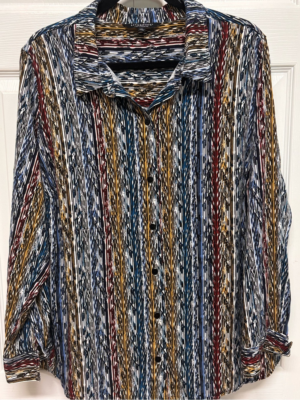 Liverpool Multicolor Vertical Stripe Button-Up Blouse